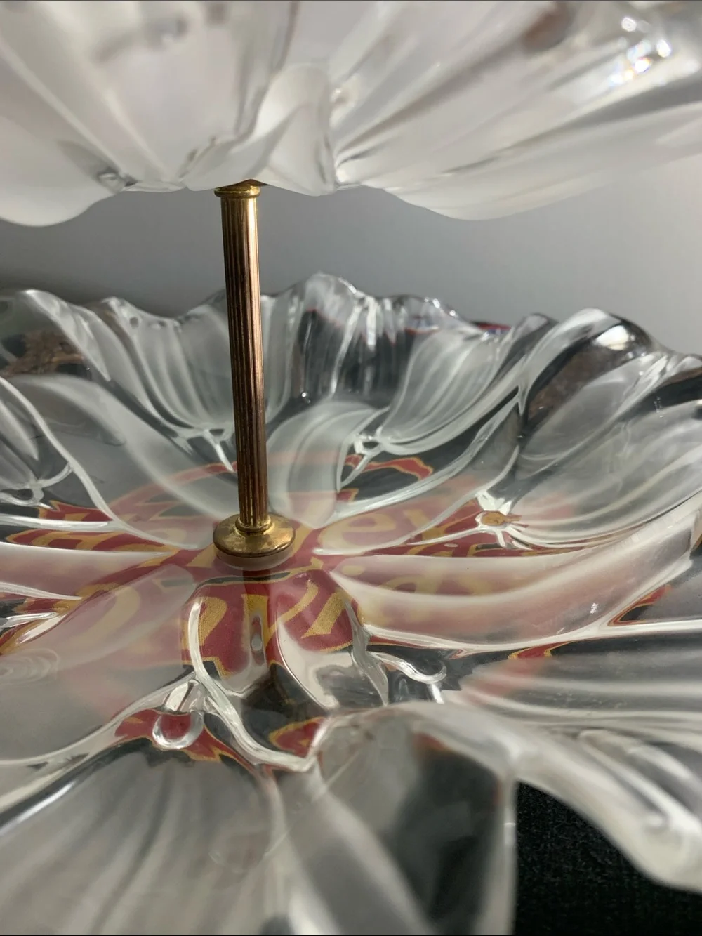 Mikasa Tulips Satin 2-Tier Brass-Tone Handle Tidbit Server Vintage